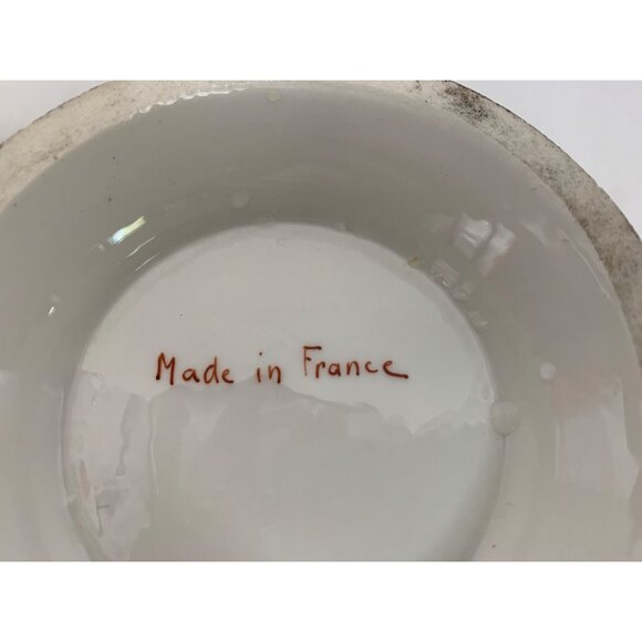 VTG French Ceramic Pots Set Of Two 6" H X 5.5" Dia Gold Filigree Birds G10530 - Picture 3 of 9